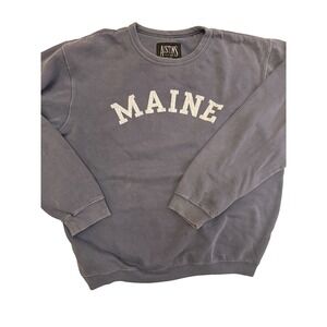 Maine Arch Crewneck Sweatshirt Navy Faded Distressed New England Oversized M